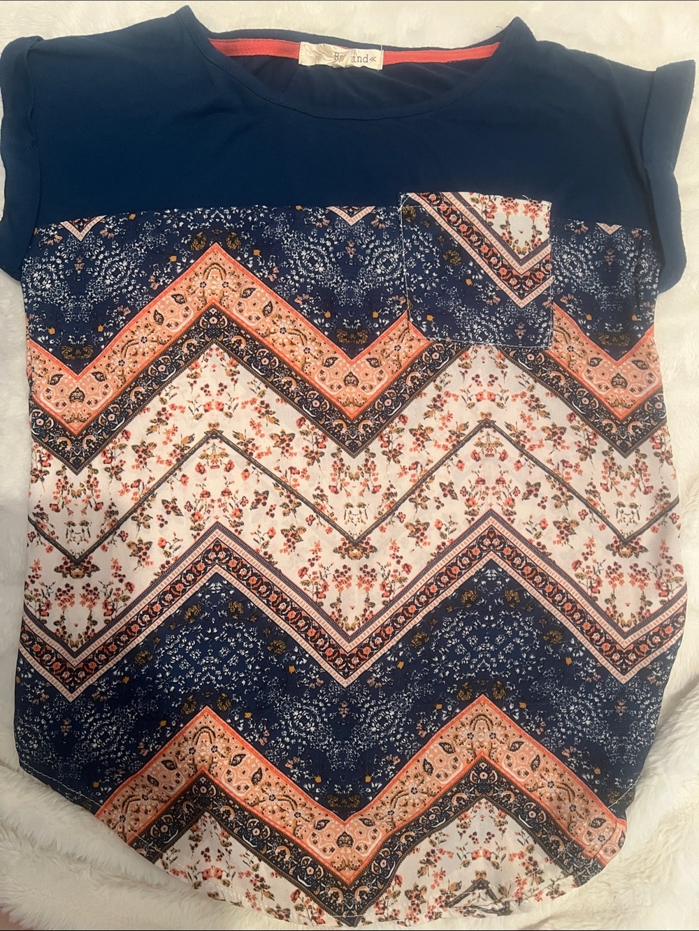 Rewind Navy Top with Coral Trim